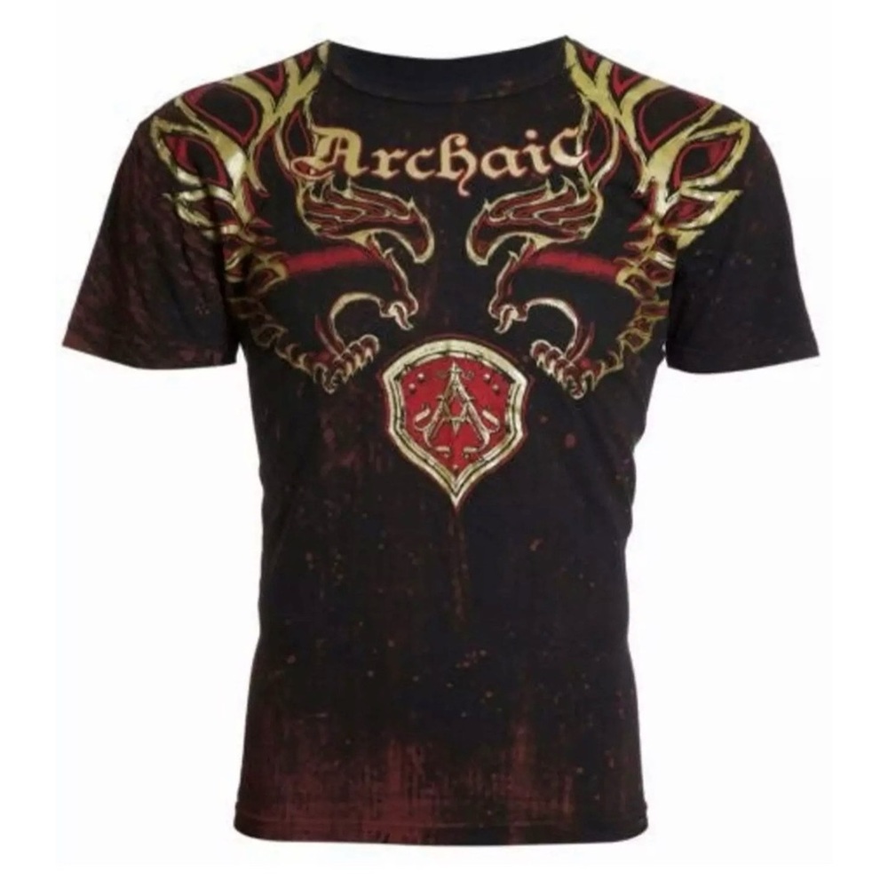Archaic Affliction Men's T-Shirt RIDE IT Crewneck Biker Tattoo Black